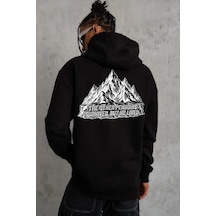 Erkek Nihilist Penguen Baskılı 3 İplik Pamuklu Kapüşonlu Sweatshirt Hoodie Siyah