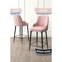 Canisa Enox Serisi, Mutfak Bar Sandalyesi, Babyface Kumaş, Siyah Metal Ayak , 1 Adet Sandalye Sandalye Pembe Ayaklar Siyah