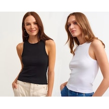 Refox Kadın 2'li Paket Fitilli Halter Yaka Örme Atlet T-shirt