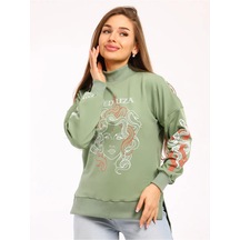 Kem Büyük Bedenli Baskılı Sweatshirt 334881386 Yeşil