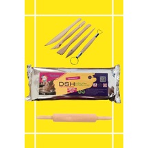 Seramik Hamuru Başlangış Seti 2 - 5li Ahşap Ebeşuar, Ahşap Merdane, 1000 Gr Doğal Beyaz Kil