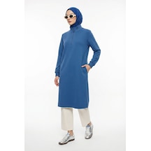 Armine Trend Kolları Ribanalı Yarım Fermuarlı Tunik Mavi 25kt465