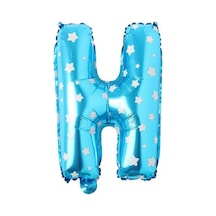 H Harfi 16 Inç Mavi Yıldızlı Renk Folyo Balon 36 Cm 6
