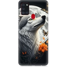 Samsung Galaxy A21s Uyumlu Dolunayda Gururlu Kurt Desenli Silikon Kılıf Çok Renkli