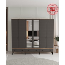Irmak 6 Kapaklı Çekmeceli Gardırop - Tamamı Mdf Antrasit
