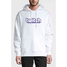 Twicht Sade Yazı Baskılı Beyaz Erkek Örme Kapşonlu Sweatshirt