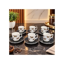 Bone China At Desenli Kahve Fincan Takımı 6 Kişilik Siyah - 940249504 Siyah