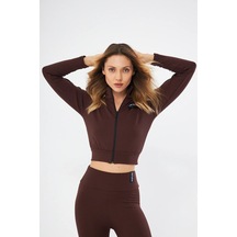 Lesa Wear Fitilli Içi Polarlı Yumuşacık Şardonlu Kaşkorse Crop Likralı Hırka Kahverengi