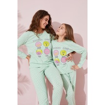 Siyah İnci Pamuklu Örme Pijama Takım 24241088 Yeşil