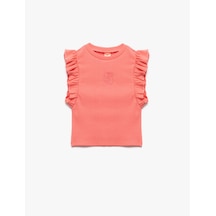 Koton Çiçek İşlemeli Fırfırlı Kolsuz Bisiklet Yaka Kaşkorse Atlet Pembe 5smg30035ak Gül