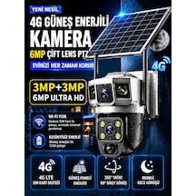 4g Sım Kartlı 6mp Solar Güvenlik Kamerası Çift Lens Ptz 360 Uzaktan İzleme Hareket Algılama Gece Görüşü Ip66 Dış Mekan Kamera