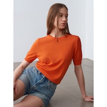 Dilvin 10872 Lyocell Karışımlı Minimal Bluz-oranj