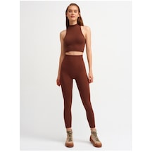 Trendy Butik Kadın Kahverengi Yüksek Bel Fitilli Taytkahvem Kahverengi