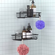 Banyo Düzenleyici Yapışkanlı Metal Banyo Ve Dolap Rafı İkili Duş Rafı Organizer Şampuanlık Mat Siyah-gnrl242 Siyah