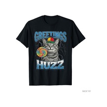 Flood Of Style Selamlar Huzz Komik Lolipop Kedi Meme T-shirt Erkekler Kadınlar Için % 100% Pamuk T Shirt Kıs Siyah