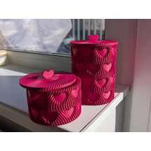 3d Baskı Kalp Kapaklı Dekoratif Saklama Kutusu Takı Aksesuar Organizer Kavanoz Dalgalı Desen Fuşya Diğer