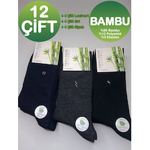 12 Çift Bambu Soket Çorap Karışık Renk Gri, Siyah, Lacivert Gri - Lacivert - Siyah