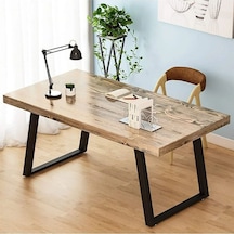 Ahşap Masif Ağaç Doğal Çalışma Masası Demir Iskelet Ofis Masası 80 X 180 Çok Renkli