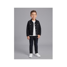 Deniva Kids Unisex Çocuk Siyah Denim Ceket Lazer Kesim Cepli Pamuklu Jean Ceket