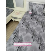 Tek Kişilik Lastikli Çarşaf Takımı - Ağaç Desenli Gri