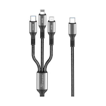 Konfulon Dc62 3in1 Type-c To 60w Type-c / 12w Lightning / 15w Micro 1.2m Hızlı Şarj Kablo - Siyah