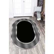 Siyah Silver Çerçeveli Kaymaz Tabanlı Antre Oval Halı Ar986n11 Siyah - Silver