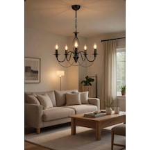 Modern Çakra 5li Siyah E14 Duy Avize, Salon, Oturmaodası, Mağaza, Butik, Cafe, Restorand