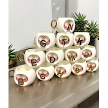 Royking Letter Porselen K Harf Kupa 300 Ml Cmt 011 Pembe - Beyaz
