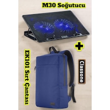 Classone Pr-ek101 15,6' Su Geçirmez Kumaş Notebook Sırt Çantası+m30 Notebook Soğutucu Lacivert