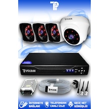 Picam 4 Kameralı Kare 1 İç Kamera Set HDD'siz Full HD Gece Görüşlü Güvenlik Kamerası Sistemi