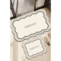 Bounde Ekru 2'li Banyo Paspası,kaymaz Tabanlı,yıkanabilir 60x100 50x60 Cm Ekru