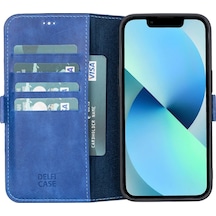 Apple Uyumlu iPhone 13 Deri Cüzdanlı Kılıf Okyanus Mavi