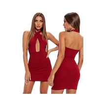 Fantezi Seksi Derin Göğüs Dekolteli Sırtı Açık Mini Trend Elbise Hf101556 Kırmızı