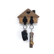 Cajuart Ahşap Tasarım Sevgili Çift Sevimli Ev Duvar Anahtarlık Kahverengi