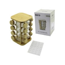 16pcs Kare - Döner Standlı Cam - Bambu Kapak Tuzluk - Baharatlık Bambu Stand Bx40 Renkli