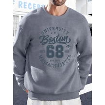 Startmore Üniversite Boston Massachusetts Baskılı Erkek Tişörtü Spor Bol Giysiler Yumuşak Rahat Kazakla Gri