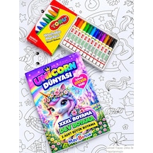 Çocuklar İçin Unicorn Dev Boyama Seti Xxl Boyama + Sticker + 12 Keçeli Kalem Yıkanabilir