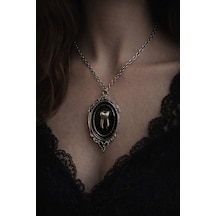 Siyah Vintage Diş Figürlü Kolye Antik Görünümlü Oval Tasarım Zincir Kolye Çok renkli