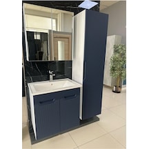 Banyo Dolabı Aynalı Boy Dolaplı Membran Kapaklı 65 Cm Mavi