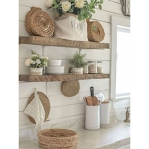 Dekoratif Doğal Ahşap 2 Li 230 X 20 X 4 Cm Gizli Aparatlı Raf Ahşap
