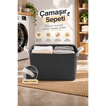 Porsima 0783 Still Çift Kulplu Çok Amaçlı Düzenleyici Sepet - Çamaşır, Oyuncak Ve Banyo Organizer Sepeti Antrasit