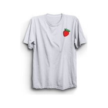 Stoned&Fame Çilek Meyve Baskılı Unisex T-shirt Beyaz