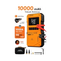 Exenar - Turuncu - Akıllı Akü Takviye Cihazı Hava Kompresörü 150psı Jump Starter 10000mah Mah 4in1 Marş Ve Hava Pompası