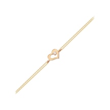 Altın Zincir Kalp Bileklik 14K Rose Gold 17 Cm Taşlı Pembe Altın
