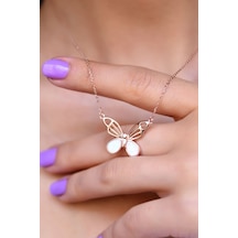 Papatya Silver 925 Ayar Gümüş Rose Kaplama Opal Taşlı Kelebek Kolye