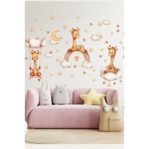Üçlü Sevimli Zürafalar Yıldızlar Ve Bulutlar Çocuk Odası Duvar Sticker Seti