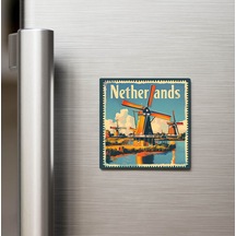 Hollanda Netherlands - Posta Pulu Temalı Ülke - Baskılı Buzdolap Magneti Kare - 9x9 Cm