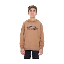 Toontoy Kids Toontoy Erkek Çocuk Oversize Kapüşonlu Hafif Düşük Omuz Baskılı Sweatshirt - 2 İplik Kahverengi