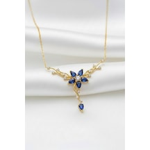 Çekirdekjewelry 925 Ayar Gümüş Safir Taşlı Sarmaşık Kolye Sarı
