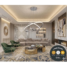 Luxury Krom 2'li İç İçe Geçmeli Halka Led Sarkıt Avize - 3 Renk Işıklı Modern Salon Mutfak Avizesi
